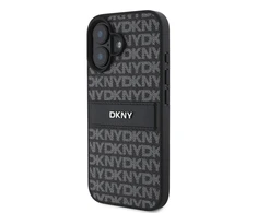 DKNY PU Leather Repeat Pattern Tonal Stripe Apple iPhone 16 Plus dėklas telefonui juodos spalvos