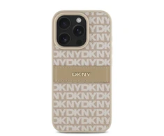 DKNY PU Leather Repeat Pattern Tonal Stripe Apple iPhone 16 Pro dėklas telefonui rožinės spalvos