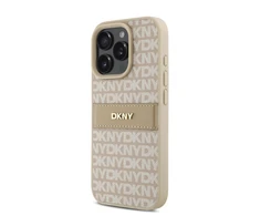 DKNY PU Leather Repeat Pattern Tonal Stripe Apple iPhone 16 Pro Max dėklas telefonui rožinės spalvos