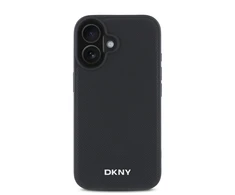 DKNY PU Leather Sidabrinis Metal Logo Magsafe Apple iPhone 16 Plus dėklas telefonui juodos spalvos