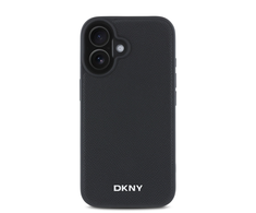 DKNY PU Leather Sidabrinis Metal Logo Magsafe Apple iPhone 16 dėklas jūsų telefonui juodos spalvos