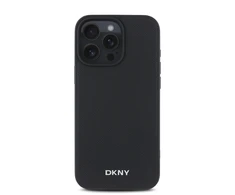 DKNY PU Leather Sidabrinis Metal Logo Magsafe Apple iPhone 16 Pro dėklas jūsų telefonui juodos spalvos