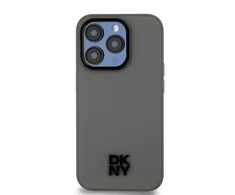 DKNY PU Leather Stack Logo Magsafe dėklas telefonui Apple iPhone 15 Pro pilkos spalvos