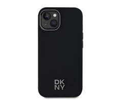 DKNY PU Leather Stack Logo Magsafe Dėklas, skirtas Apple iPhone 15 juodos spalvos