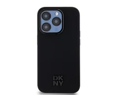 DKNY PU Leather Stack Logo Magsafe dėklas telefonui Apple iPhone 15 Pro juodos spalvos