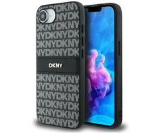 Dėklas DKNY Repeat Texture Pattern with Tonal Stripe for Apple iPhone 16e juodos spalvos