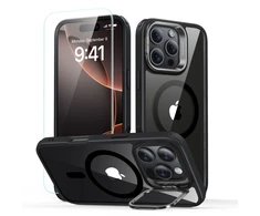 ESR Classic Hybrid KickStand HaloLock MagSafe & TEMPERED GLASS Apple iPhone 16 Pro dėklas telefonui juodos spalvos