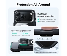 ESR klasikinis hibridinis „Kickstand MagSafe“ dėklas, skirtas iPhone 17 Pro Max – skaidrus, juodas