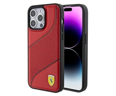 Ferrari Perforated Waves Metal Logo - dėklas skirtas Apple iPhone 15 Pro Raudona