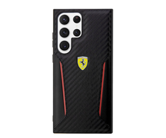 Dėklas Ferrari FEHCS23LNPYK S23 Ultra S918 juodas/juodas kietas anglies kontrasto kraštai