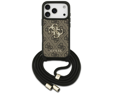 Dėklas Guess 4G Big Logo Cord Stap Crossbody skirtas Apple iPhone 17 Pro rudos spalvos