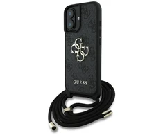 GUESS dėklas skirtas Apple iPhone 16 Plus GUHCP16MP4GMGCRK (CBDY PU 4G Big Logo W/Cord Strap) juodos spalvos