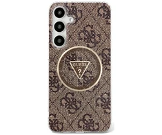 Guess 4G Glitter Triangle Mygtukai MagSafe Samsung Galaxy S25 dėklas telefonui rudos spalvos