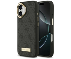 Guess 4G Logo Plate MagSafe dėklas skirtas Apple iPhone 17 juodos spalvos