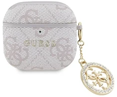 Guess 4G Script PC/PU Charm dėklas skirtas AirPods 4 rožinės spalvos