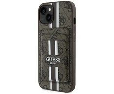 Guess 4G Stripes su krepšeliu Magsafe Apple iPhone 15 dėklas telefonui rudos spalvos