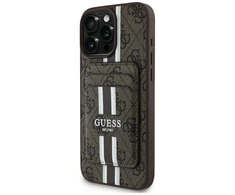 Guess 4G Stripes su portfelem Magsafe Apple iPhone 16 Pro Max dėklas telefonui rudos spalvos