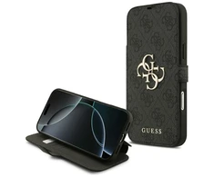 Guess Book 4G Metal Logo dėklas skirtas Apple iPhone 17 Pro Max juodos spalvos