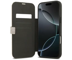 Guess Book 4G Metal Logo dėklas skirtas Apple iPhone 17 Pro Max rožinės spalvos
