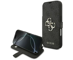 Guess Book 4G Metal Logo dėklas skirtas Apple iPhone 17 Pro juodos spalvos