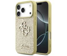 Guess Fixed Glitter Big 4G dėklas skirtas Apple iPhone 17 Pro aukso spalvos