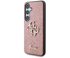 Dėklas GUESS Fixed Glitter Big 4G Metal Logo skirtas Samsung Galaxy S25 rožinės spalvos