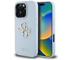 Guess Grained Big 4G Logo Small Classic Logo Apple iPhone 16 Pro dėklas telefonui mėlynos spalvos