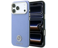 Guess Grained Round Strass Logo MagSafe dėklas, skirtas iPhone 18 Pro Max / 17 Pro Max, mėlynas