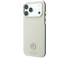 Dėklas Guess Grained Round Strass Logo MagSafe do iPhone 18 Pro / 17 Pro smėlio spalva
