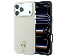 Dėklas Guess Grained Round Strass Logo MagSafe do iPhone 18 Pro / 17 Pro smėlio spalva