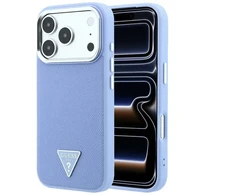Dėklas Guess Grained Triangle Logo MagSafe do iPhone 18 Pro / 17 Pro mėlyna
