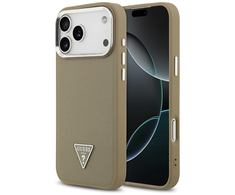 GUESS dėklas, skirtas IPHONE 17 Pro Max, suderinamas su MagSafe GUHMP17XPGTSPSW (grūduotas PU trikampio logotipas), rudas