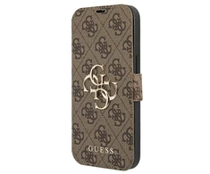 Dėklas Apple iPhone 13 Pro Max Guess Book 4G didelis metalinis logotipas (GUBKP13X4GMGBR) rudos spalvos