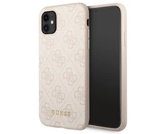 Guess GUHCN61G4GFPI Apple iPhone 11 6,1" rožinis kietasis dėklas 4G metalinis auksinis logotipas