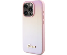 Apple iPhone 14 Pro Guess dėklas Saffiano Iridescent Script (GUHCP14LPSAIRSP) rožinės spalvos