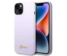 „Guess“ silikoninis vintažinis auksinis logotipo dėklas iPhone 14 / 15 Plus - Violetinė