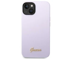GUESS dėklas skirtas Apple iPhone 13 / 14 / 15 GUHCP14SSLSMU (Silicone Vintage Gold Logo) violetinės spalvos