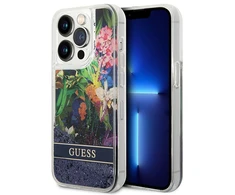 Apple iPhone 14 Pro Max Guess dėklas Flower Liquid Glitter (GUHCP14XLFLSB) mėlynos spalvos