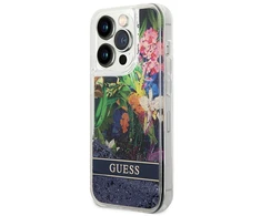Apple iPhone 14 Pro Max Guess dėklas Flower Liquid Glitter (GUHCP14XLFLSB) mėlynos spalvos