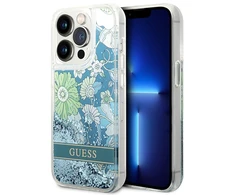 Apple iPhone 14 Pro Max Guess dėklas Flower Liquid Glitter (GUHCP14XLFLSN) žalios spalvos