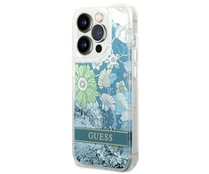 Apple iPhone 14 Pro Max Guess dėklas Flower Liquid Glitter (GUHCP14XLFLSN) žalios spalvos