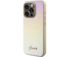 Apple iPhone 14 Pro Max Guess dėklas Saffiano Iridescent Script (GUHCP14XPSAIRSD) aukso spalvos