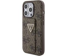 Dėklas GUESS GUHCP15LPGS4TDW IPHONE 15 PRO 6.1 "BROWN/BROWN HARDCASE GRIP STAND 4G TRIANGLE STRASS