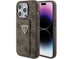 Dėklas GUESS GUHCP15LPGS4TDW IPHONE 15 PRO 6.1 "BROWN/BROWN HARDCASE GRIP STAND 4G TRIANGLE STRASS