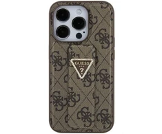 Apple iPhone 15 Guess Hardcase Grip Stand 4G Triangle Strass (GUHCP15SPGS4TDW) telefono dėklas rudos spalvos