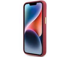 Apple iPhone 15 Guess dėklas Silicone Script Metal Logo &amp; Frame (GUHCP15SSMBSLM) raudonos spalvos