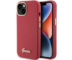 Apple iPhone 15 Guess dėklas Silicone Script Metal Logo &amp; Frame (GUHCP15SSMBSLM) raudonos spalvos
