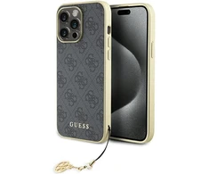 Guess GUHCP15XGF4GGR iPhone 15 Pro Max 6.7" pilka/pilkas kietas dėklas 4G Charms Collection