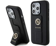 Apple iPhone 15 Pro Max Guess Hardcase Grip Stand 4G Saffiano Strass (GUHCP15XPGSSADK) telefono dėklas juodos spalvos
