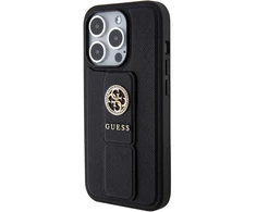 Apple iPhone 15 Pro Max Guess Hardcase Grip Stand 4G Saffiano Strass (GUHCP15XPGSSADK) telefono dėklas juodos spalvos